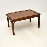 Antique Inlaid Brass Mahogany Coffee Table