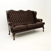 Antique Leather Wing Back Sofa