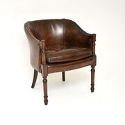 Antique Leather And Mahogany Armchair / Desk Chair