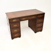Antique Mahogany Campaign Style Pedestal Desk