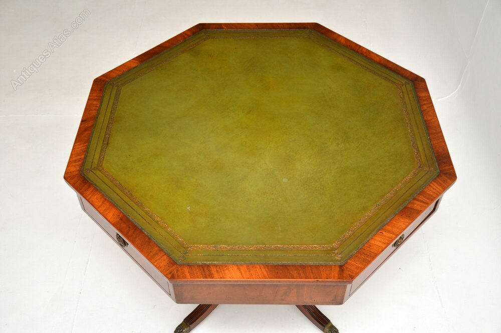 Antique Mahogany Leather Top Octagonal Drum Table Antiques Atlas