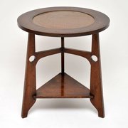  Antique Oak & Copper Arts & Crafts Side Table 