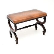 Antique Regency Period Leather and Mahogany Stool