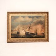 Antique Signed And Framed Nautical Oil Painting