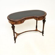 Antique Victorian Burr Walnut Leather Top Desk