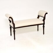 Antique Victorian Carved Mahogany Bench  Stool