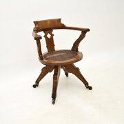 Antique Victorian Gothic Revival Oak Swivel Chair