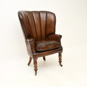 Antique Victorian Leather Wing Armchair