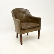 Antique Victorian Leather and Mahogany Armchair