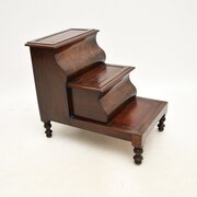 Antique Victorian Mahogany Leather Library Steps