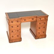 Antique Victorian Satinwood Leather Top Desk