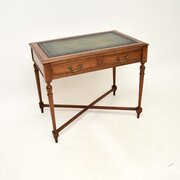 Antique Victorian Walnut Leather Top Writing Table