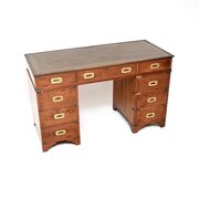 Antique Yew Wood Military Campaign Style Desk