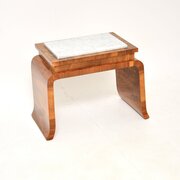 Art Deco Burr Walnut Marble Top Side Table