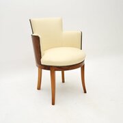 Art Deco Walnut And Leather Armchair / Desk Chair
