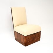 Art Deco Walnut And Leather Side Chair / Stool