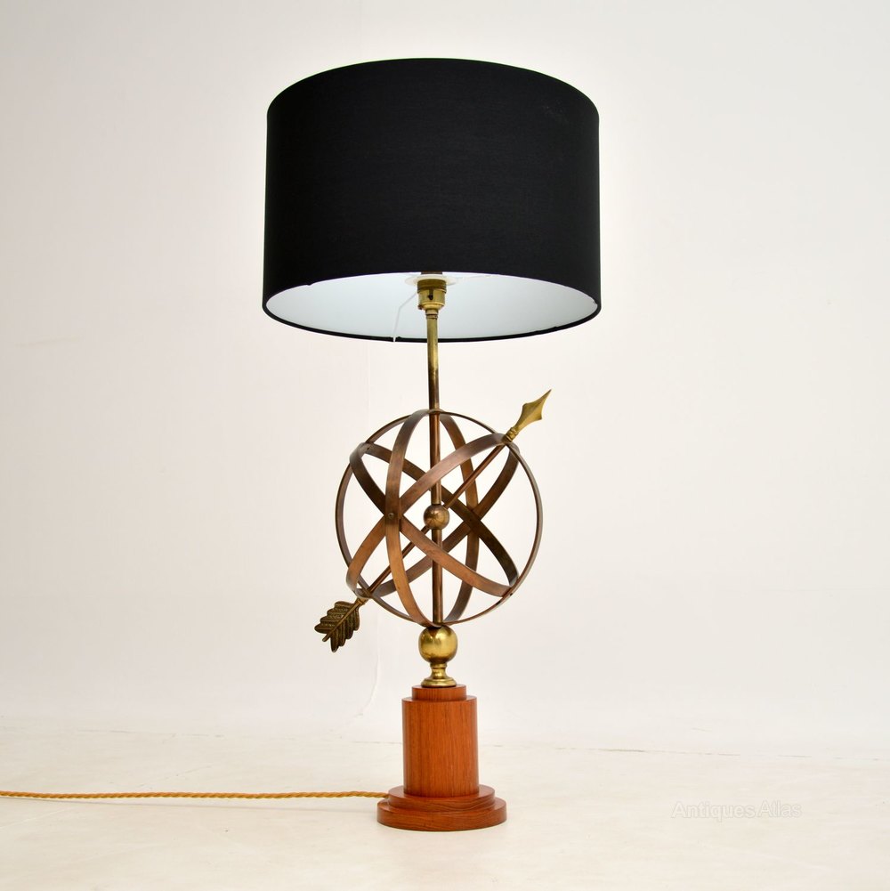 Antiques Atlas Brass & Teak Armillary Sphere Vintage Table Lamp