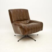 Danish Vintage Leather And Chrome Swivel Armchair