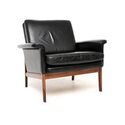 Danish Vintage Leather and Rosewood Armchair