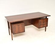 Danish Vintage Midcentury Rosewood And Brass Desk