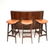 Danish Vintage Rosewood Drinks Bar and Stools