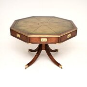 Large Antique Mahogany Campaign Leather Top Table