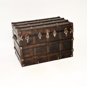 Large Antique Pine Travel Trunk / Storage Chest