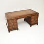 Large Antique Walnut Leather Top Partners Desk