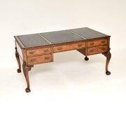 Large Antique Walnut Leather Top Partners Desk