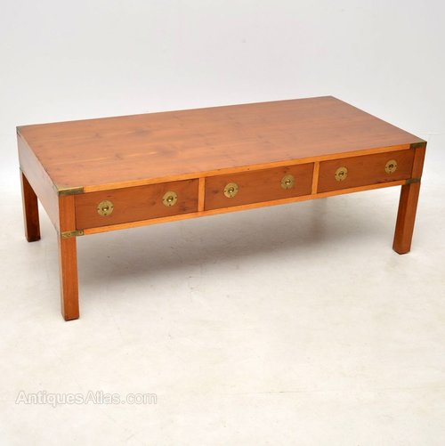 Antiques Atlas Large Antique Yew Wood Campaign Style Coffee Table