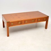 Large Antique Yew Wood Campaign Style Coffee Table