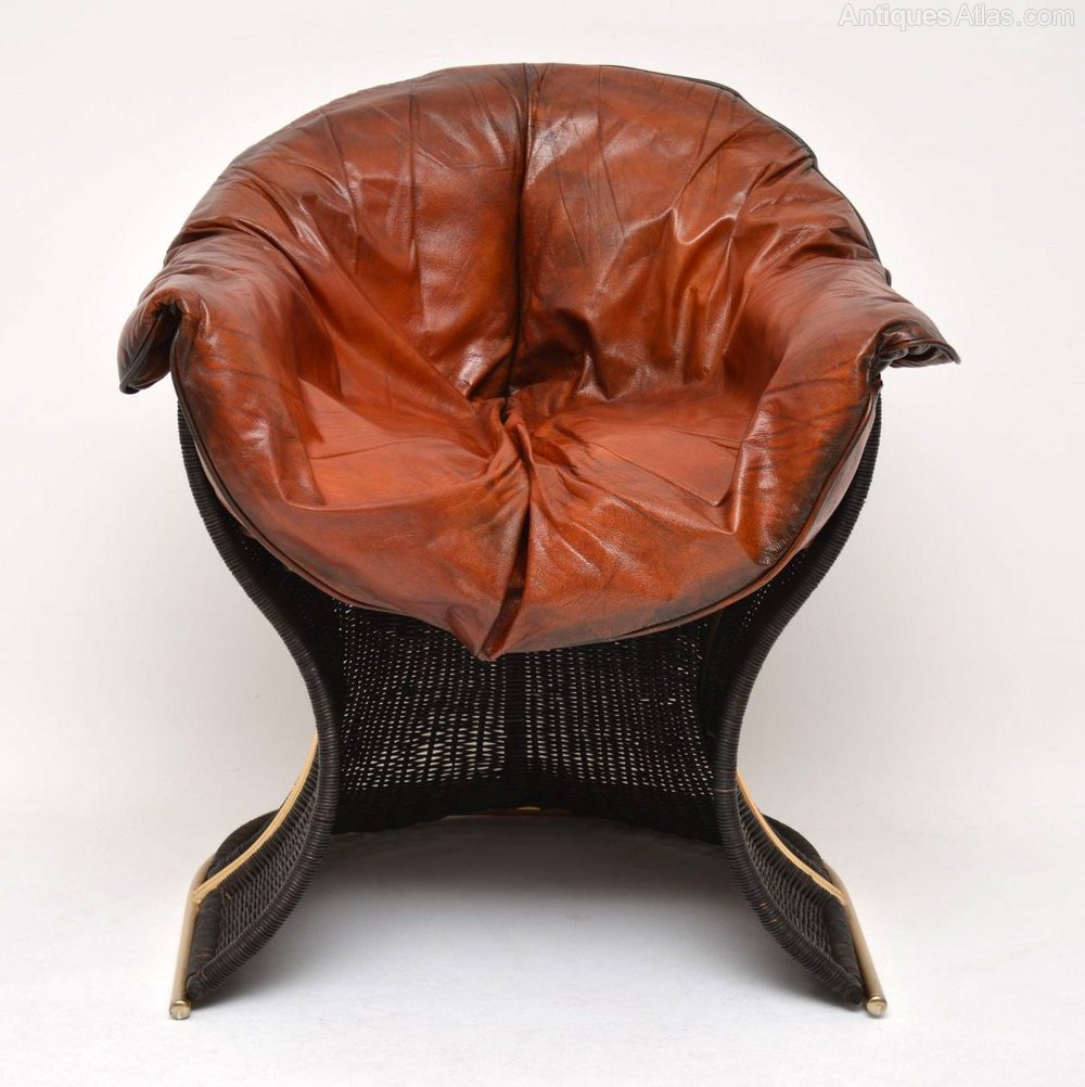 Antiques Atlas Leather & Wicker ‘Venus’ Armchair By Pieff
