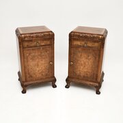 Pair Of Antique Burr Walnut Bedside Cabinets