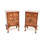 Pair Of Antique Burr Walnut Bedside Cabinets