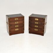 Pair Of Antique Campaign Style Mahogany Bedsides