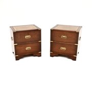 Pair Of Antique Campaign Style Mahogany Bedsides
