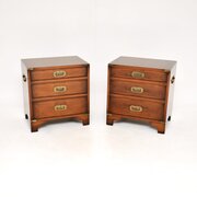 Pair Of Antique Campaign Style Yew Bedsides