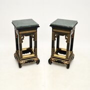 Pair Of Antique Chinoiserie Marble Top Side Tables