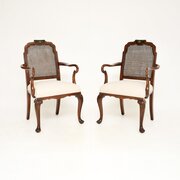 Pair Of Antique Edwardian Walnut Cane Armchairs