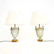 Pair Of Antique French Ceramic Gilt Metal Lamps