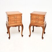 Pair of Antique French Figured Walnut Bedsides