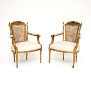 Pair Of Antique French Gilt Wood Salon Armchairs