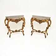 Pair Of Antique French Giltwood Marble Top Tables