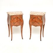 Pair Of Antique French Inlaid Marble Top Bedsides