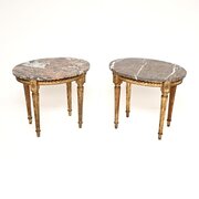 Pair Of Antique French Marble Top Giltwood Tables