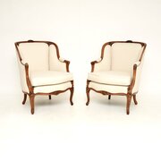 Pair Of Antique French Walnut Armchairs