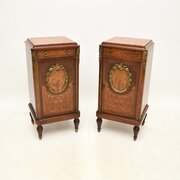 Pair Of Antique French Walnut Marble Top Bedsides