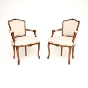 Pair of Antique French Walnut Salon Armchairs