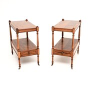 Pair Of Antique Inlaid Yew Wood Side Tables
