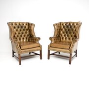 Pair Of Antique Georgian Style Leather Armchairs